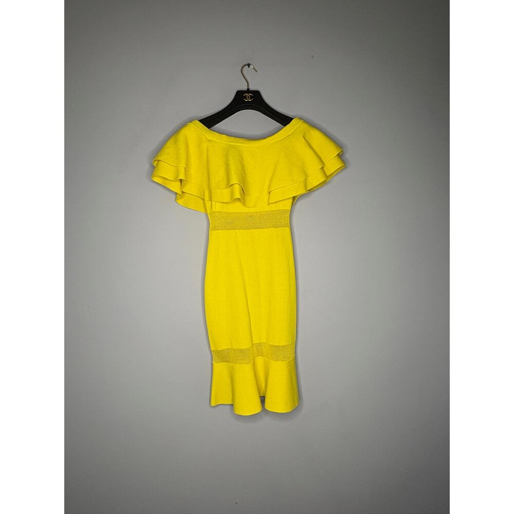 Endless Rose Women's Size XS Yellow Off Shoulder Knit Sweater Dress Midi